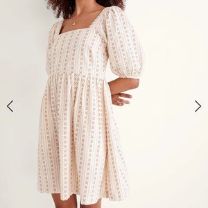 Madewell Square-Neck Puff-Sleeve Dress in Jacquard Stripe